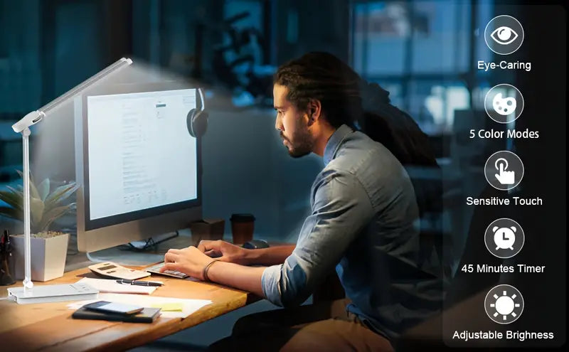 Adjustable Folding Desk Lamp for Home Office - Modern Double-Arm LED Banker Lamp, White