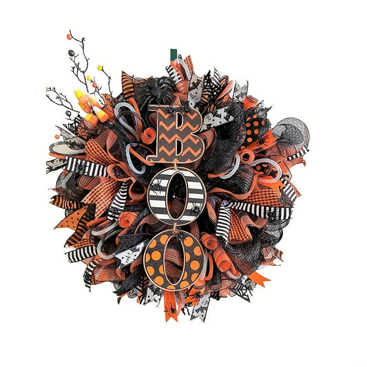 Halloween Mesh Wreath with Boo Design
