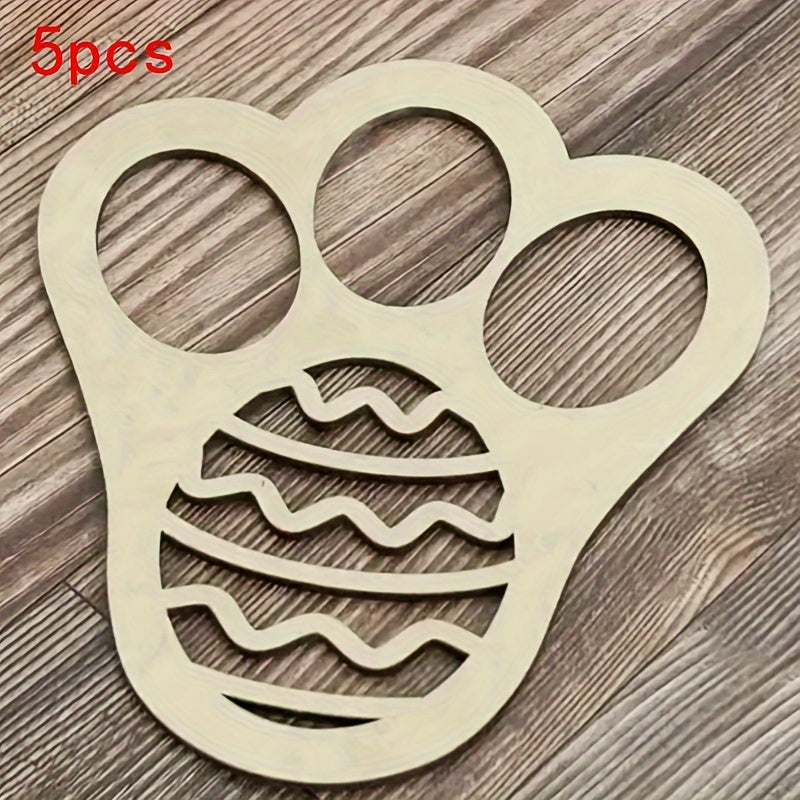 5pcs Wooden Rabbit Paw Print Stencils for Easter DIY