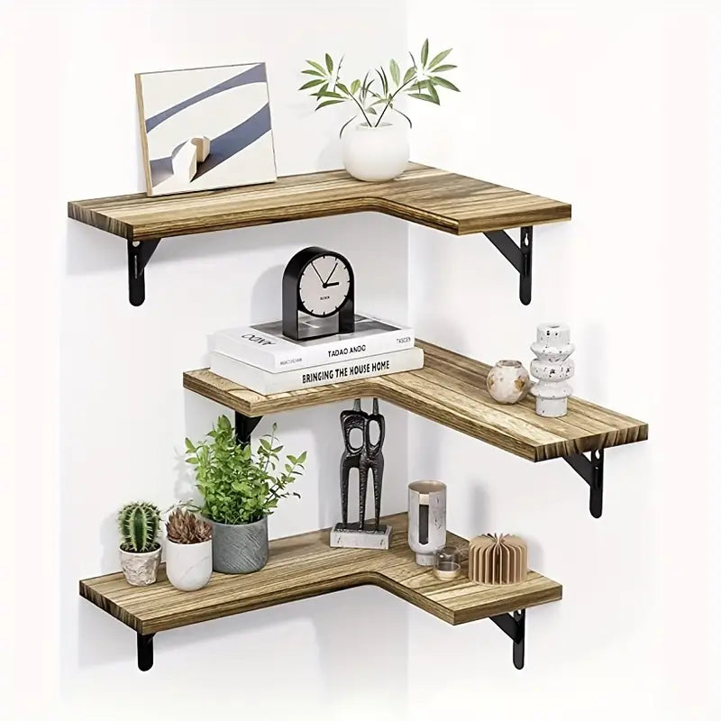 Rustic Wood Corner Wall Shelves for Elegant Display & Storage