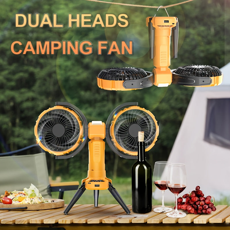Dual-Head Rechargeable Desk Fan with 4-Speed Control