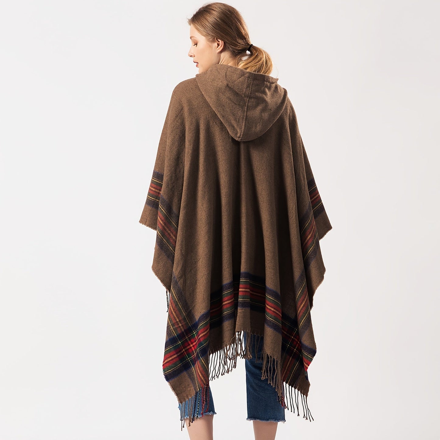 Oversized Scottish Hooded Cardigan Tassel Shawl Cloak