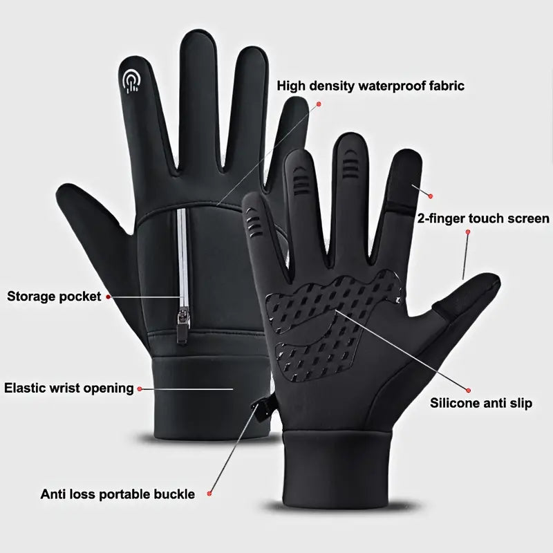 Premium Winter Windproof Waterproof Touch Screen Gloves - Medium, Black