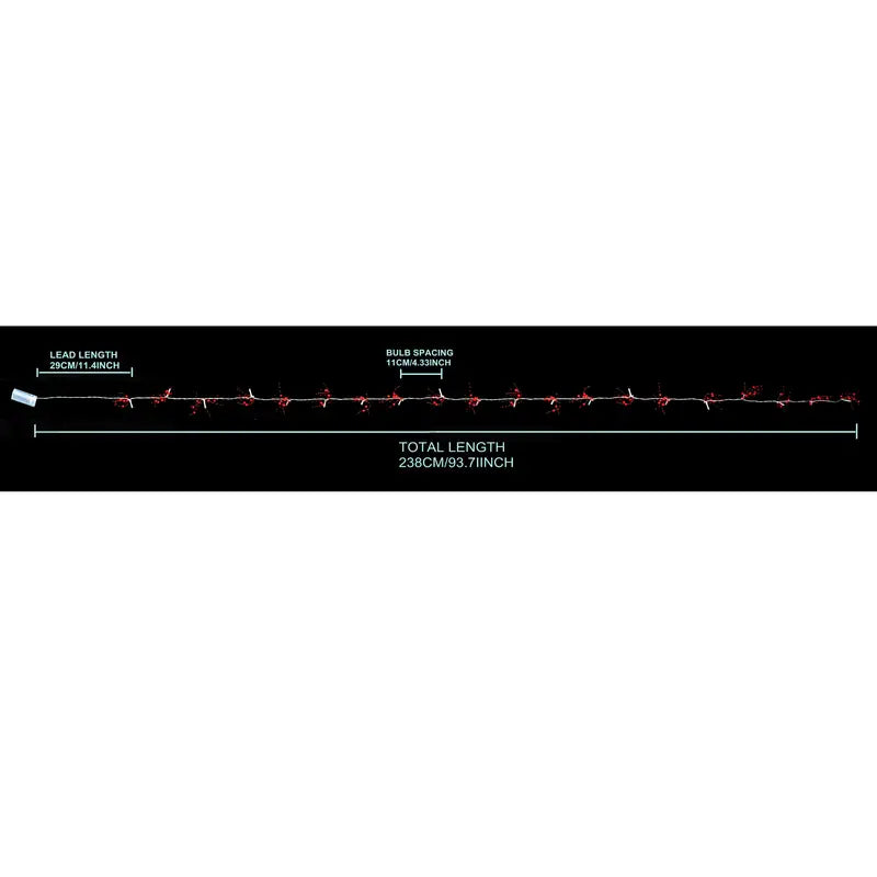 Red Pearl Chain String Lights - 20 LED Lighted Berry Beaded Garland