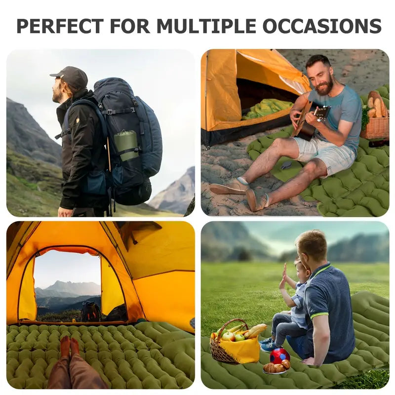 Ultimate Green Comfort Outdoor Inflatable Camping Mattress with Built-in Pillow