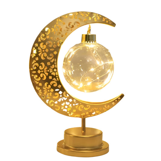 Crescent Moon Star LED Lantern Floral Pattern Battery-Powered