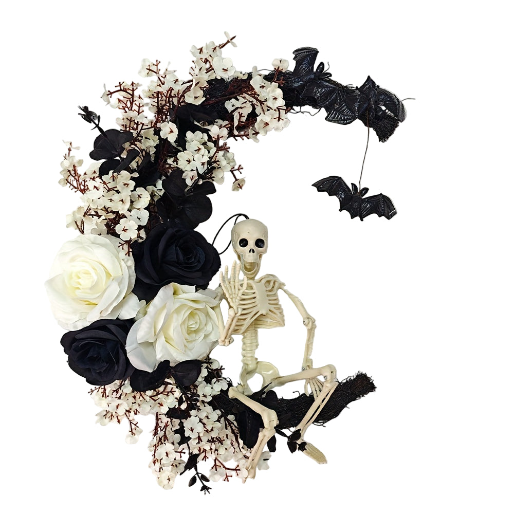 Gothic Halloween Wreath Skull Bats