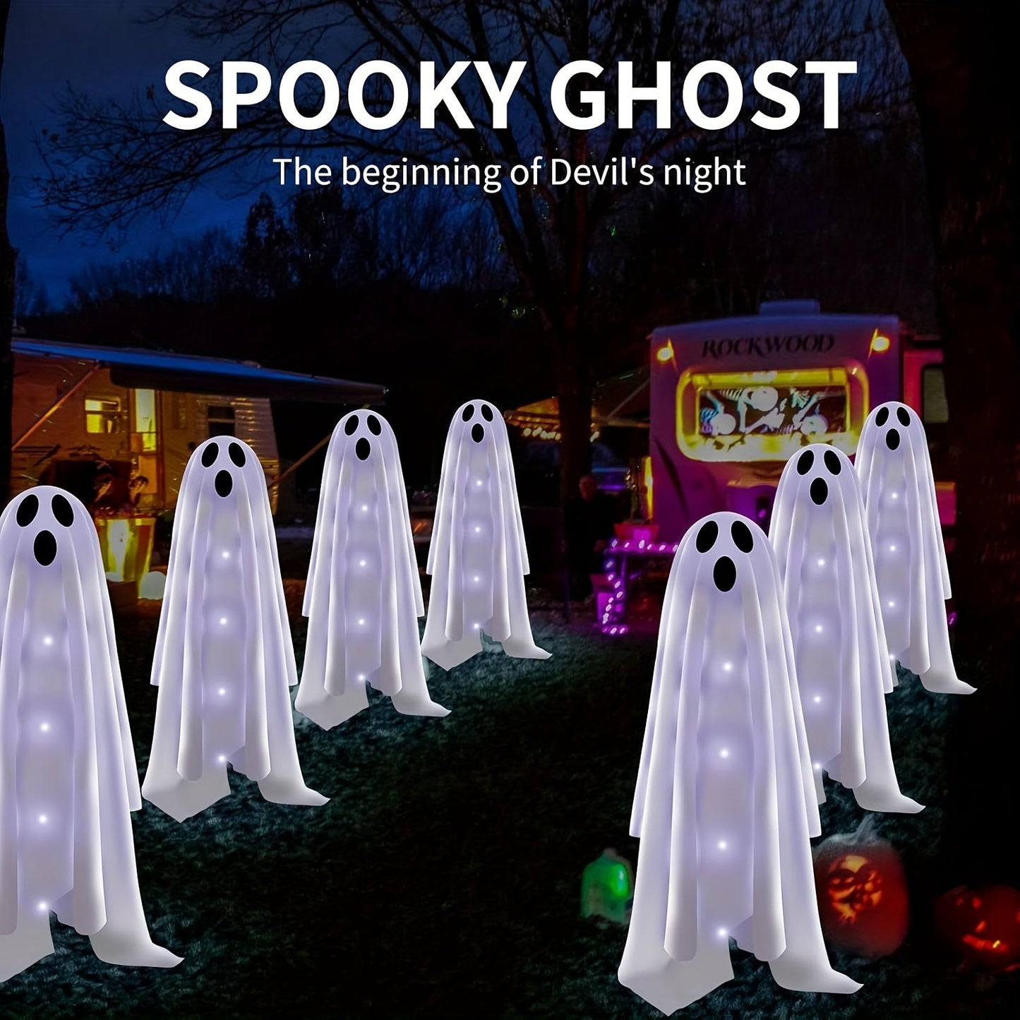 Halloween Garden Lights Solar Ghost LED Decor Set