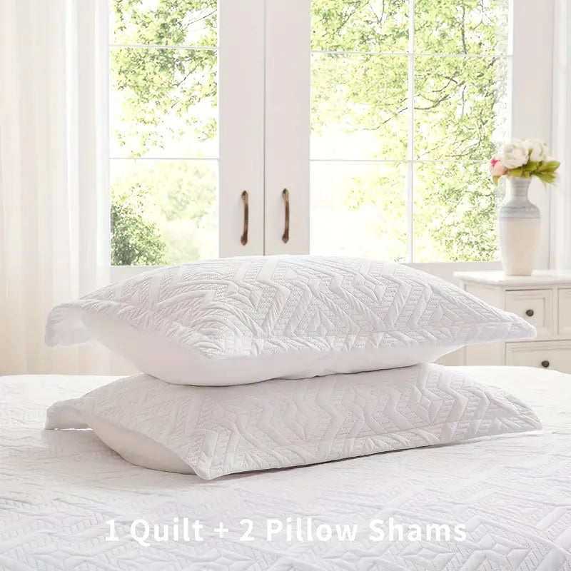 White Microfiber 3-Piece 150GSM Bedspread Set - Queen Size