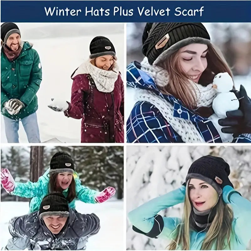 Winter Outdoor Riding Set: Hat, Gloves, and Scarf - Black