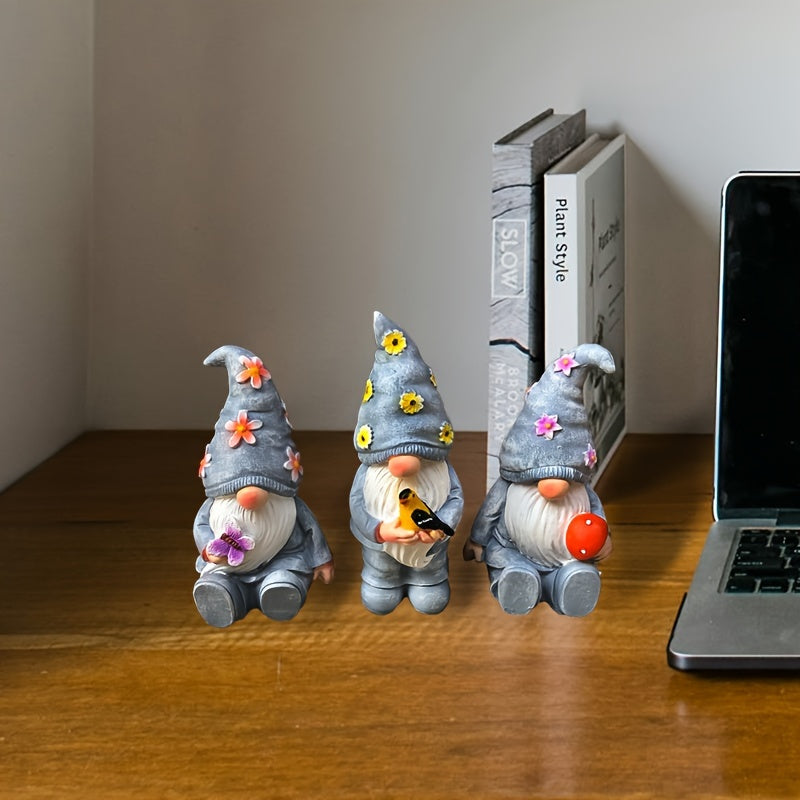 3-Piece Easter Resin Gnome Garden Statue Set Rustic Style