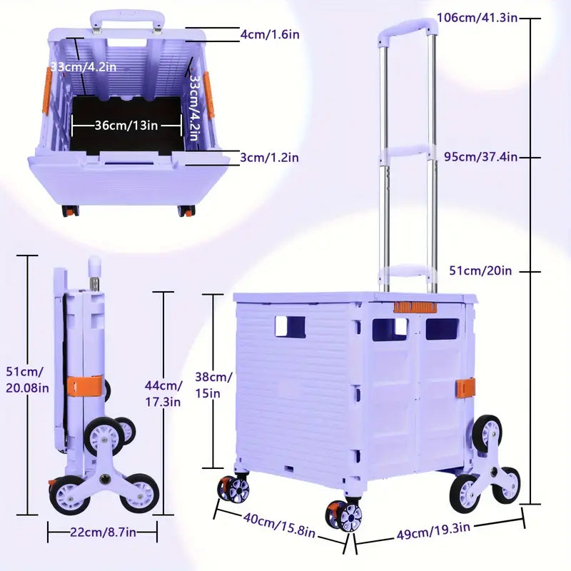Portable Folding Cart with Stair Climbing Wheels- Purple