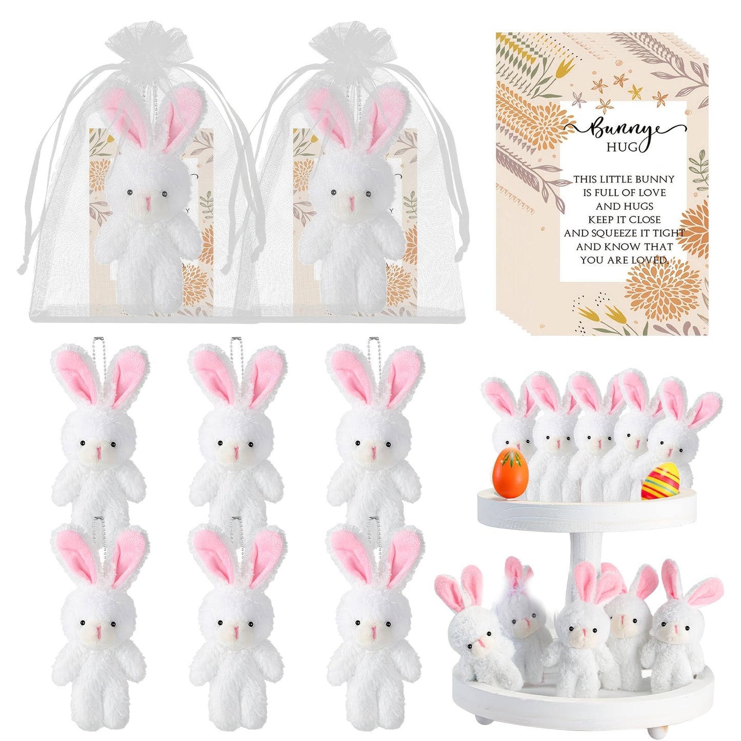 6-Pack Mini White Bunny Gifts with Hug Cards
