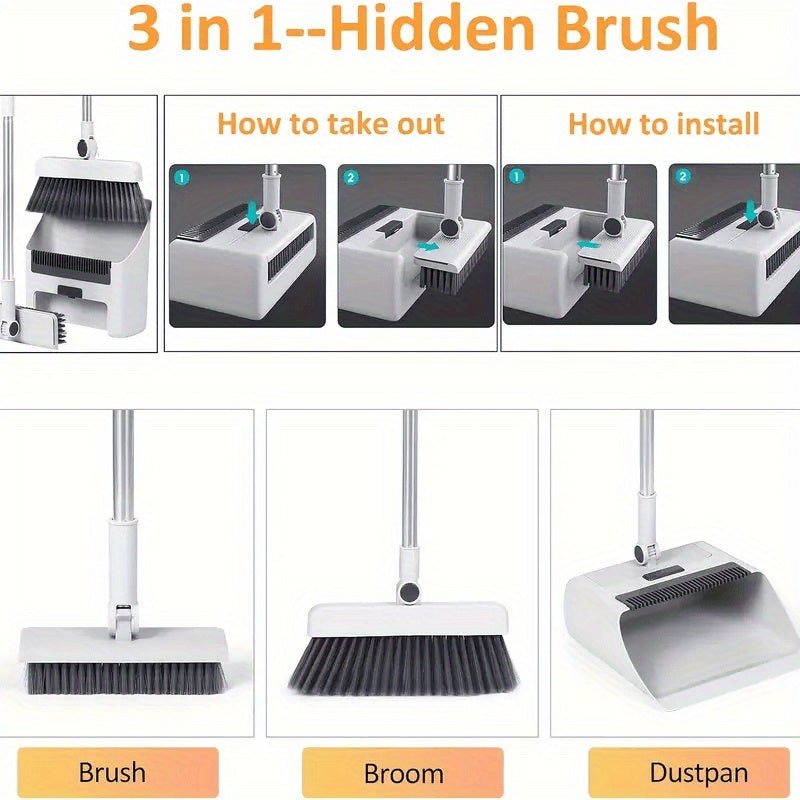 3-in-1 Home Cleaning Kit Broom Dustpan Brush