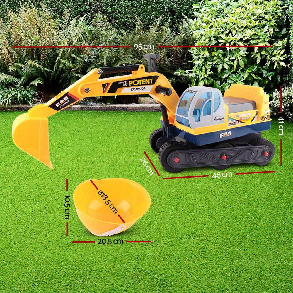 Ride-On Excavator Toy with Helmet