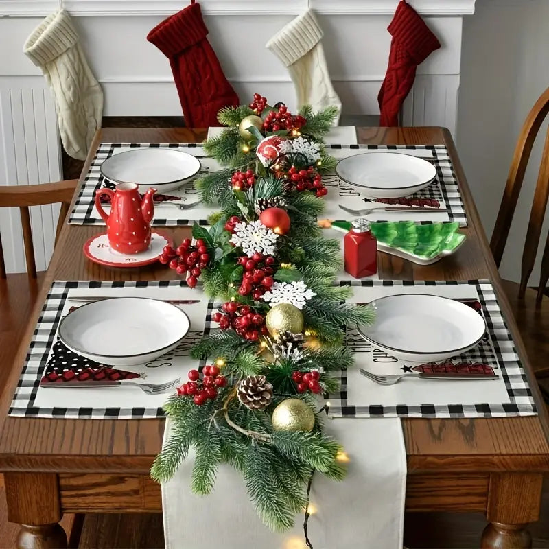 Set of 4 Buffalo Plaid Christmas Trees Placemats - Festive Winter Table Mats