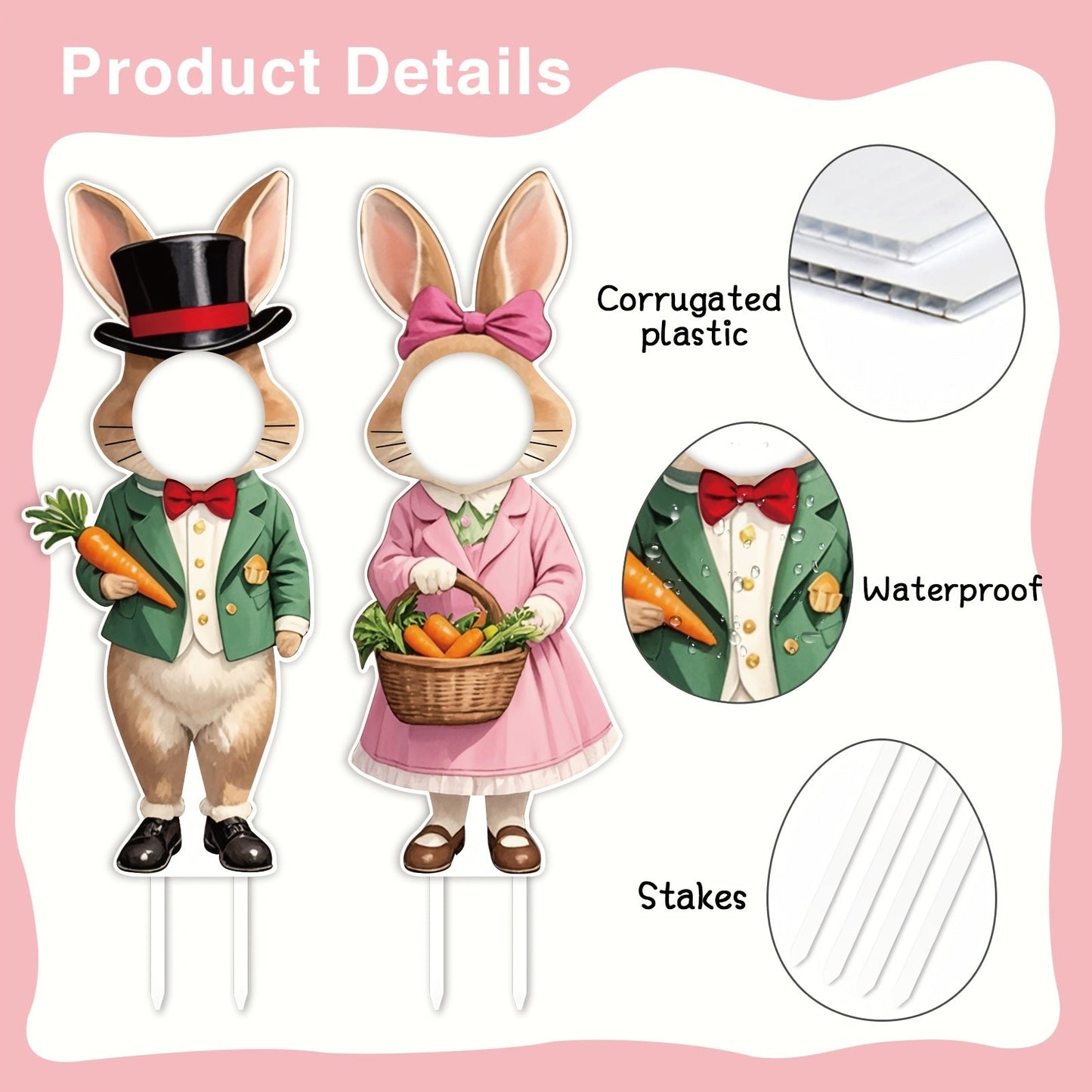 2pcs Large Easter Yard Rabbit Lawn Signs