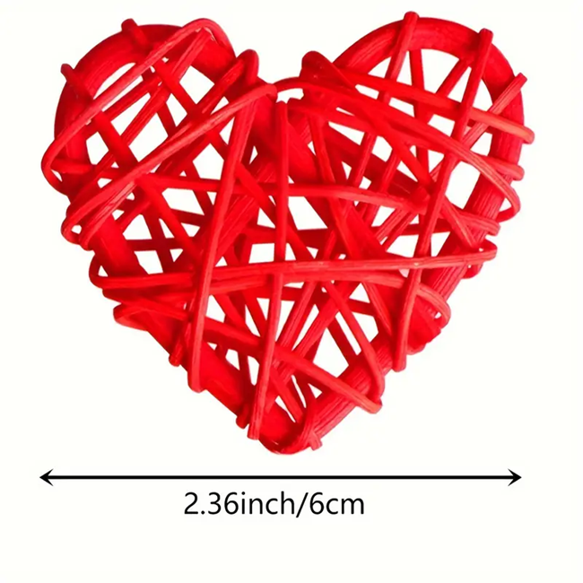 Red Heart-shaped Rattan Decorative Balls Set - 12pcs