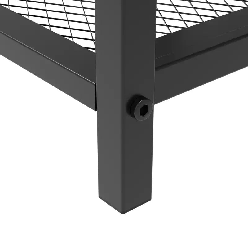 2-Tier End Table Nightstand with Storage Shelf - Rustic Brown+Black