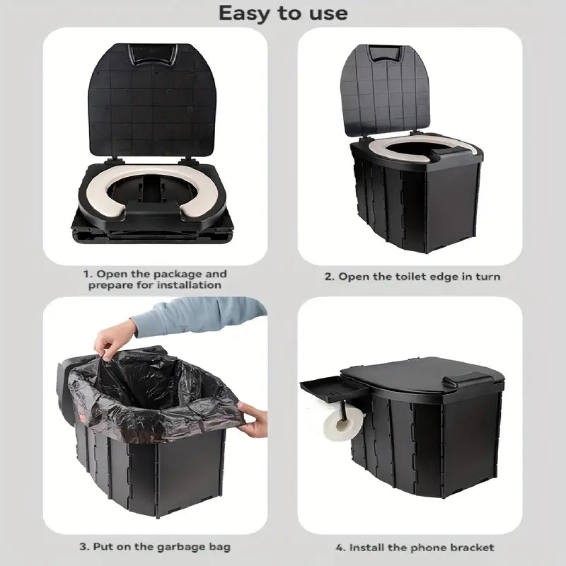 Portable Folding Toilet with PU Seat Cushion - Ideal for RV, Car, Camping