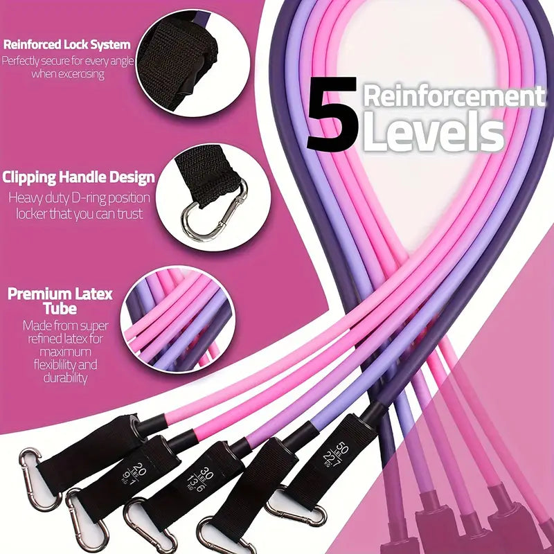 17pcs Fitness Resistance Bands Set – Medium Tension