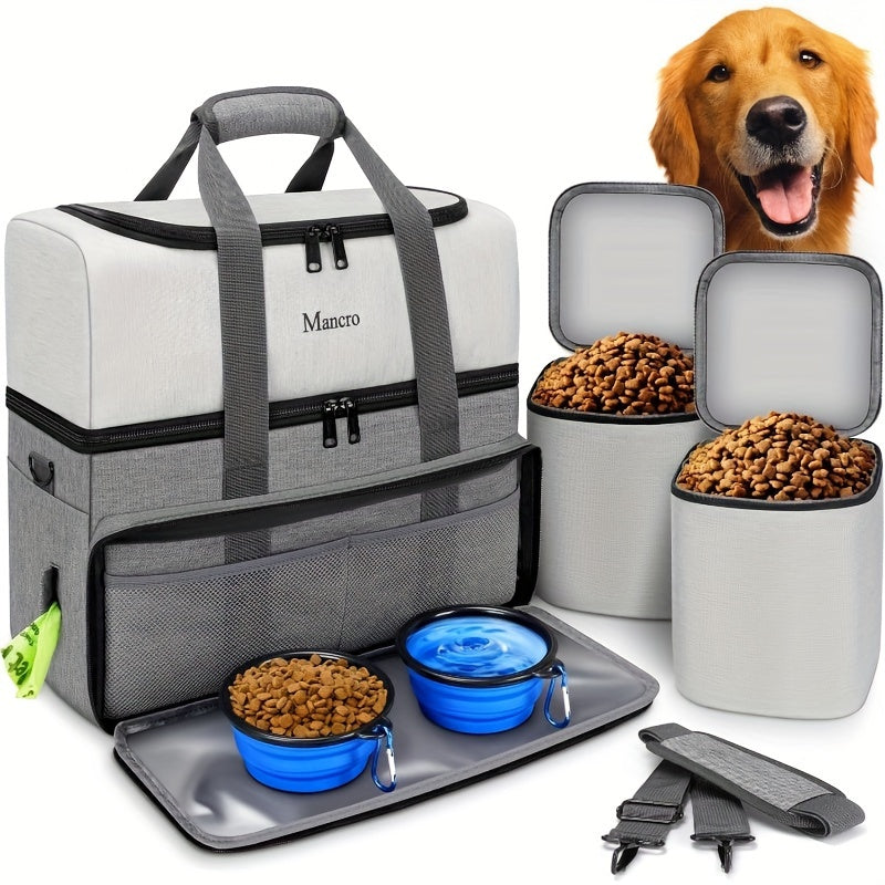 Dog Travel Bag Dual Layer with Bowls & Containers