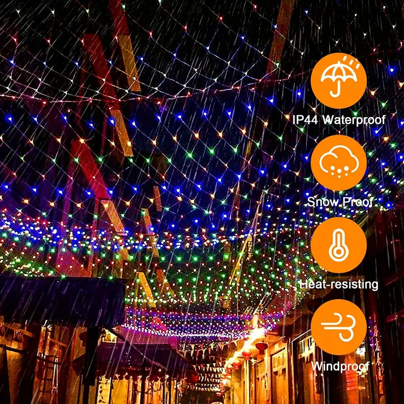 Radiant Nightfall: 192 LED Solar Lights on Transparent Wire