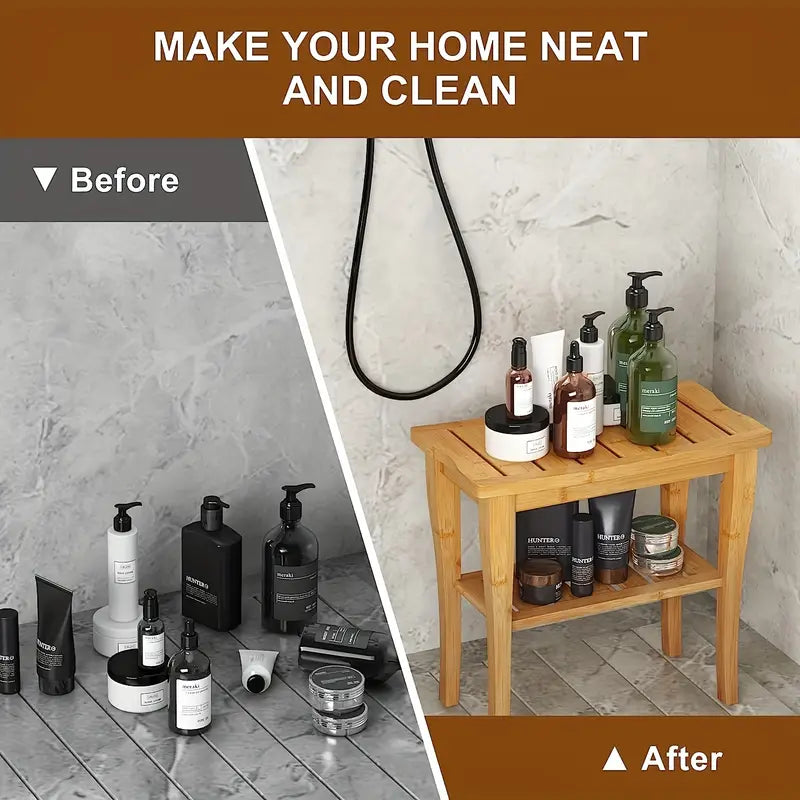 Bamboo Shower Bench with Shelf