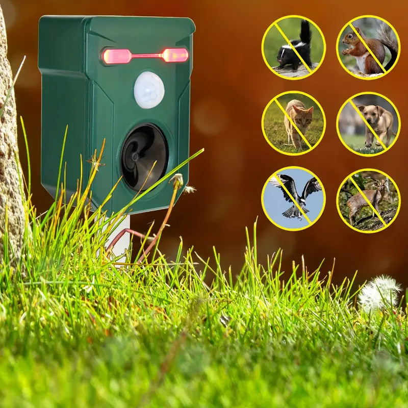 Ultrasonic Solar Animal Repeller with LED Lights & Motion Sensor