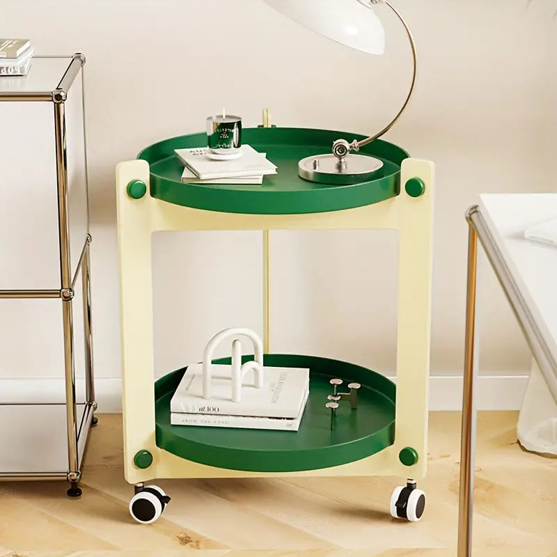 Double-Layer Rolling Coffee Table - White and Green