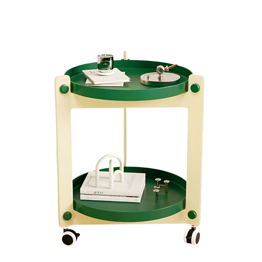Double-Layer Rolling Coffee Table - White and Green
