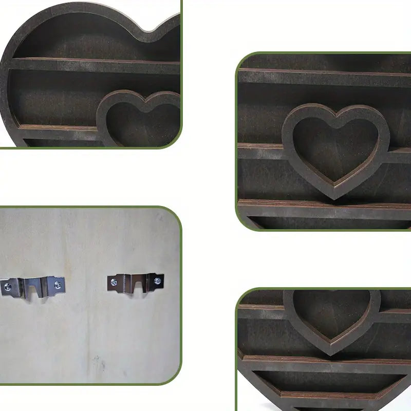 Two hearts intertwine in this beautifully crafted crystal wood shelf