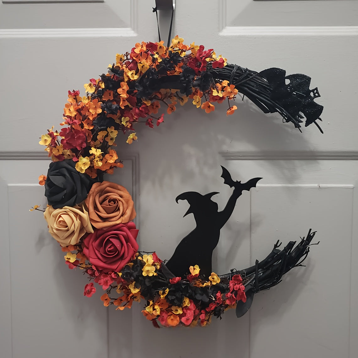 Gothic Halloween Wreath Witch Cat Moon Decor