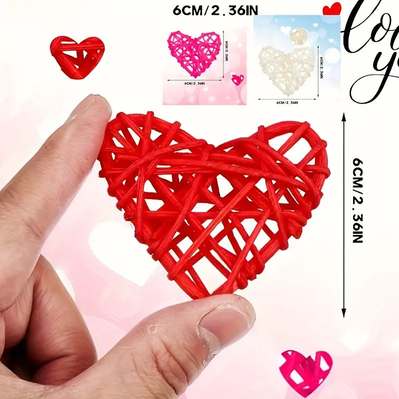Valentine's Day Vine Heart Craft Set - 15pcs Heart-Shaped Willow Vase Fillers in White, Pink, and Red