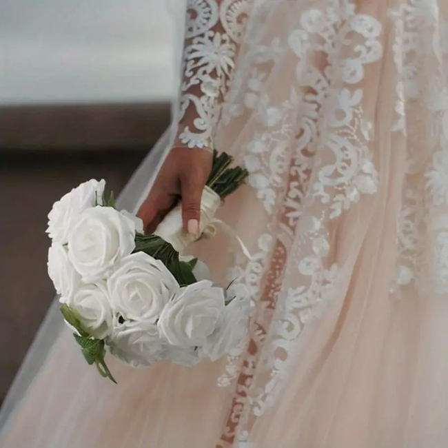 50-Piece Silk Black Roses Combo Box Set | Artificial Flowers(White)