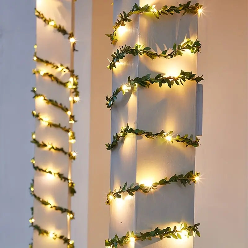5m 50LED Green Leaf String Lights - Battery-Powered Fairy Lights