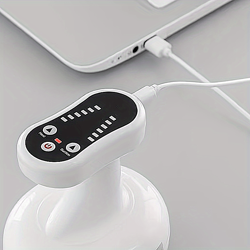 USB Rechargeable Electric Gua Sha Massager with 6 Heat & Suction Levels - White