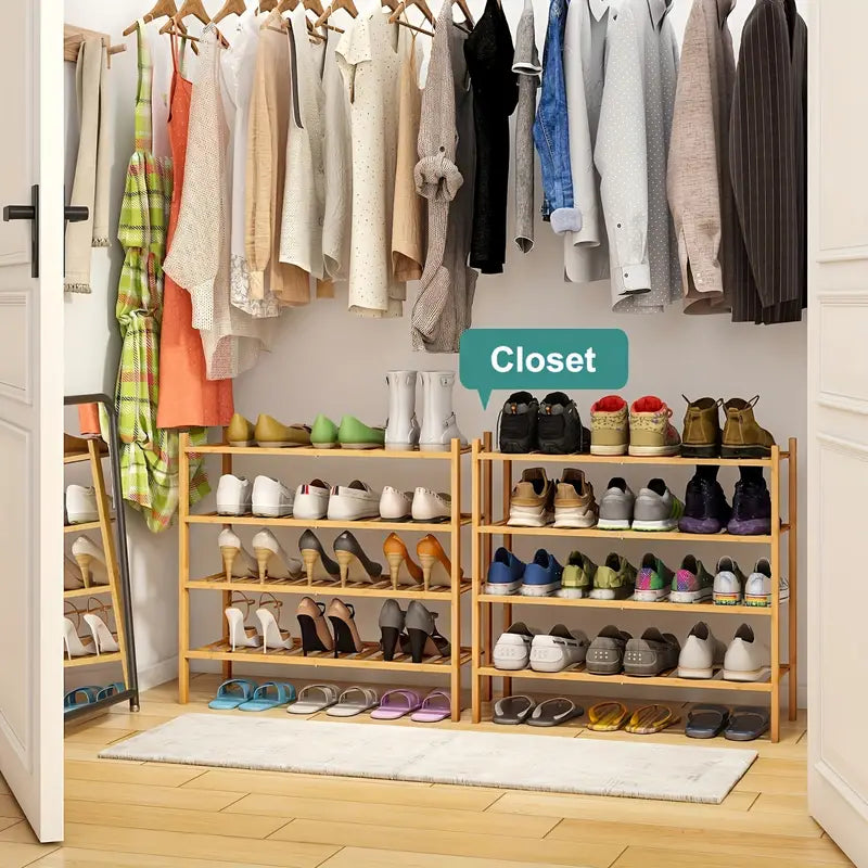 Experience the natural charm of bamboo with our Double-Layer Shoe Rack