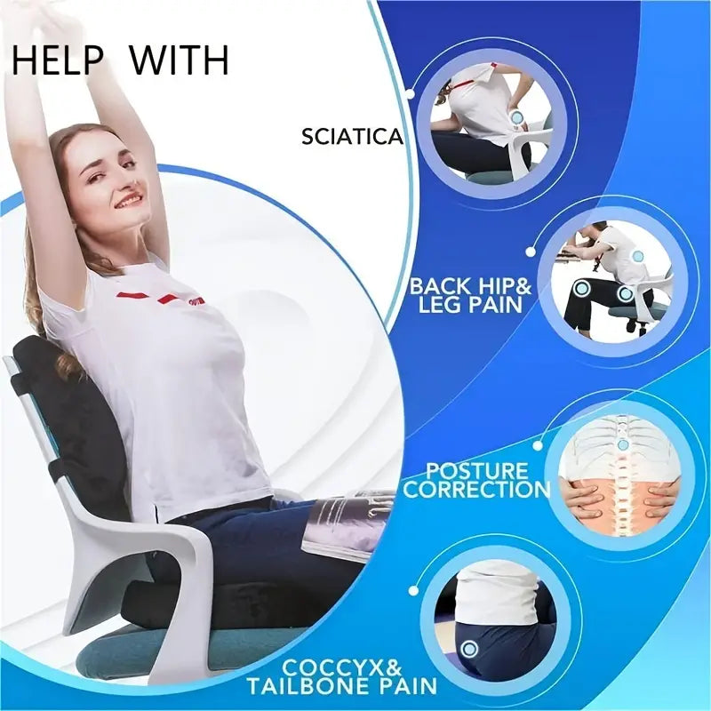 Orthopedic Memory Foam Seat Cushion and Lumbar Support Pillow Set