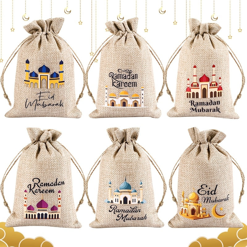 6-Pack Linen Burlap Gift Bags for Ramadan