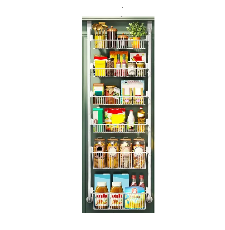 White Multi-Layer Metal Hanging Storage Basket - Over the Door Organizer with 6 Tiers