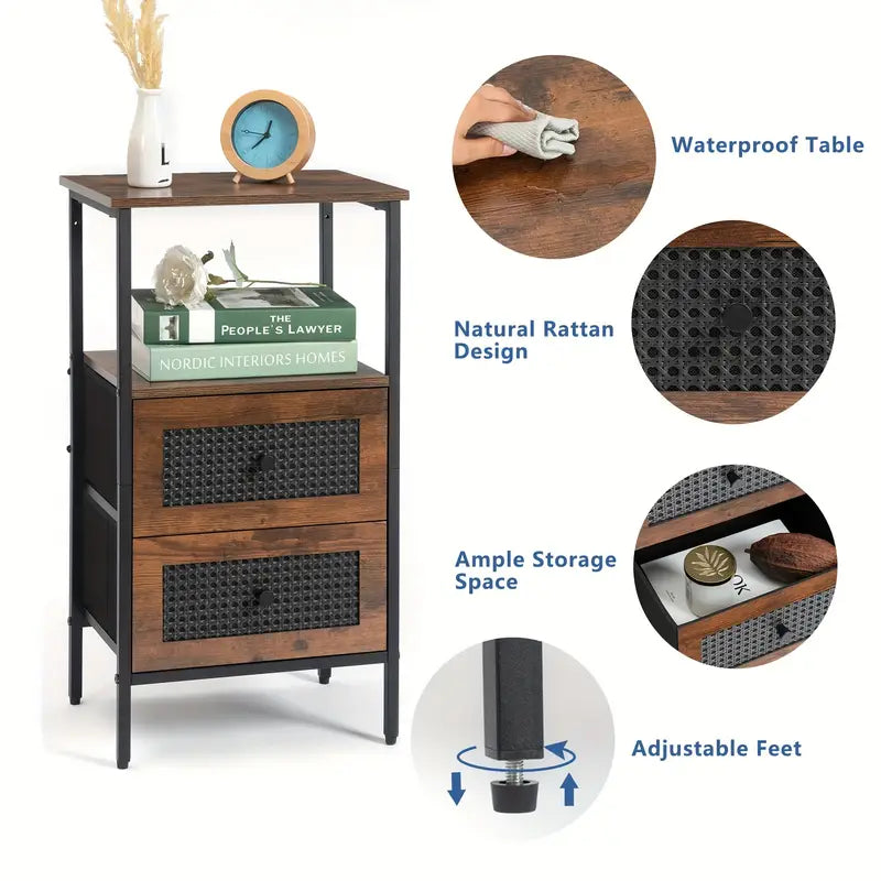 Compact Bedside Table - w/ 2 Drawers