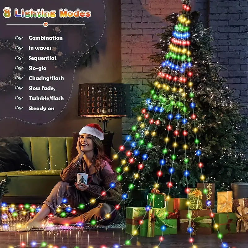 Enchanting Christmas Waterfall Tree Lights: 8 Magical Modes