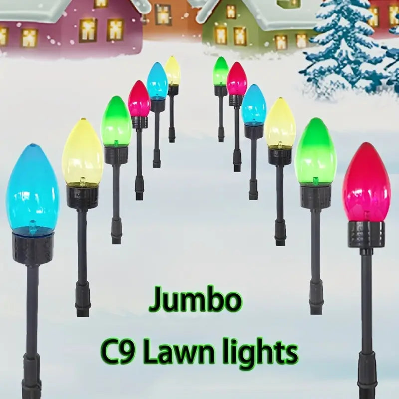 Solar C9 Pointed Bubble Color Lawn Lights - 12-in-1 Pack