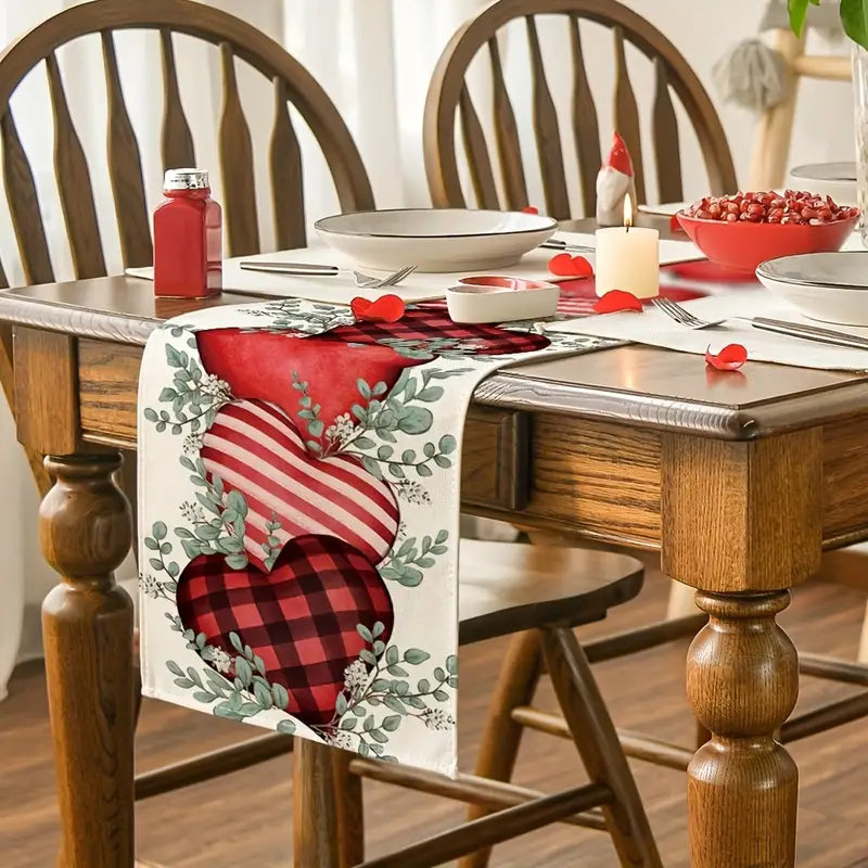 Eucalyptus Hearts & Leaves Printed Linen Table Runner(33.02*274.32cm)