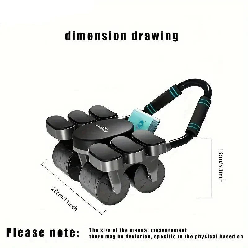 1pc 4-Wheel Abdominal Roller with Automatic Rebound and Elbow Support Pads - Black