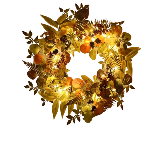 Autumn Glow: LED Light Wreath with Artificial Foliage
