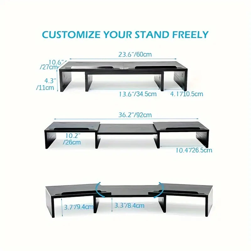 Adjustable Dual Monitor Stand Riser - Extra Long Office Desktop Organizer for 2 Monitors (Up to 48.2")