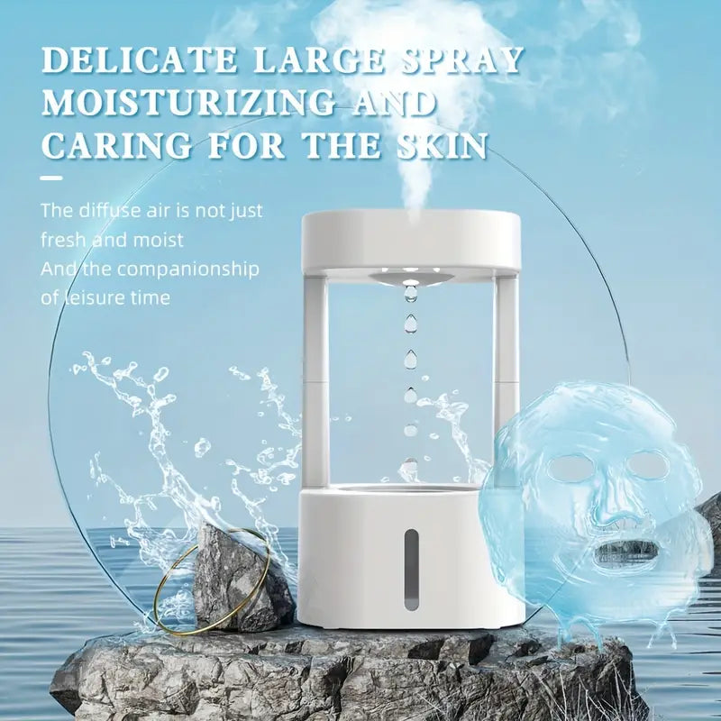 Levitating Plant Water Drop Humidifier - 580ML Cool Mist, Anti Gravity Design, USB Powered, Nightlight