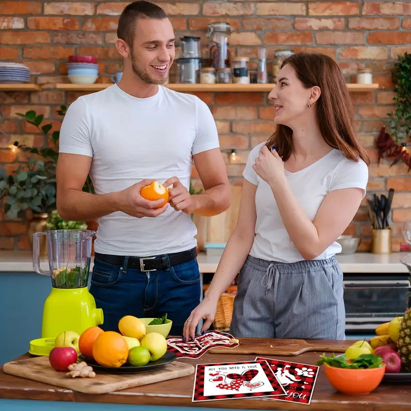 Romantic Red Check Valentines Day Placemats Set of 6